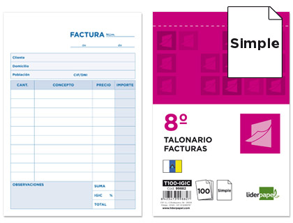 Talonario Liderpapel Facturas 8º natural 100h original con IGIC